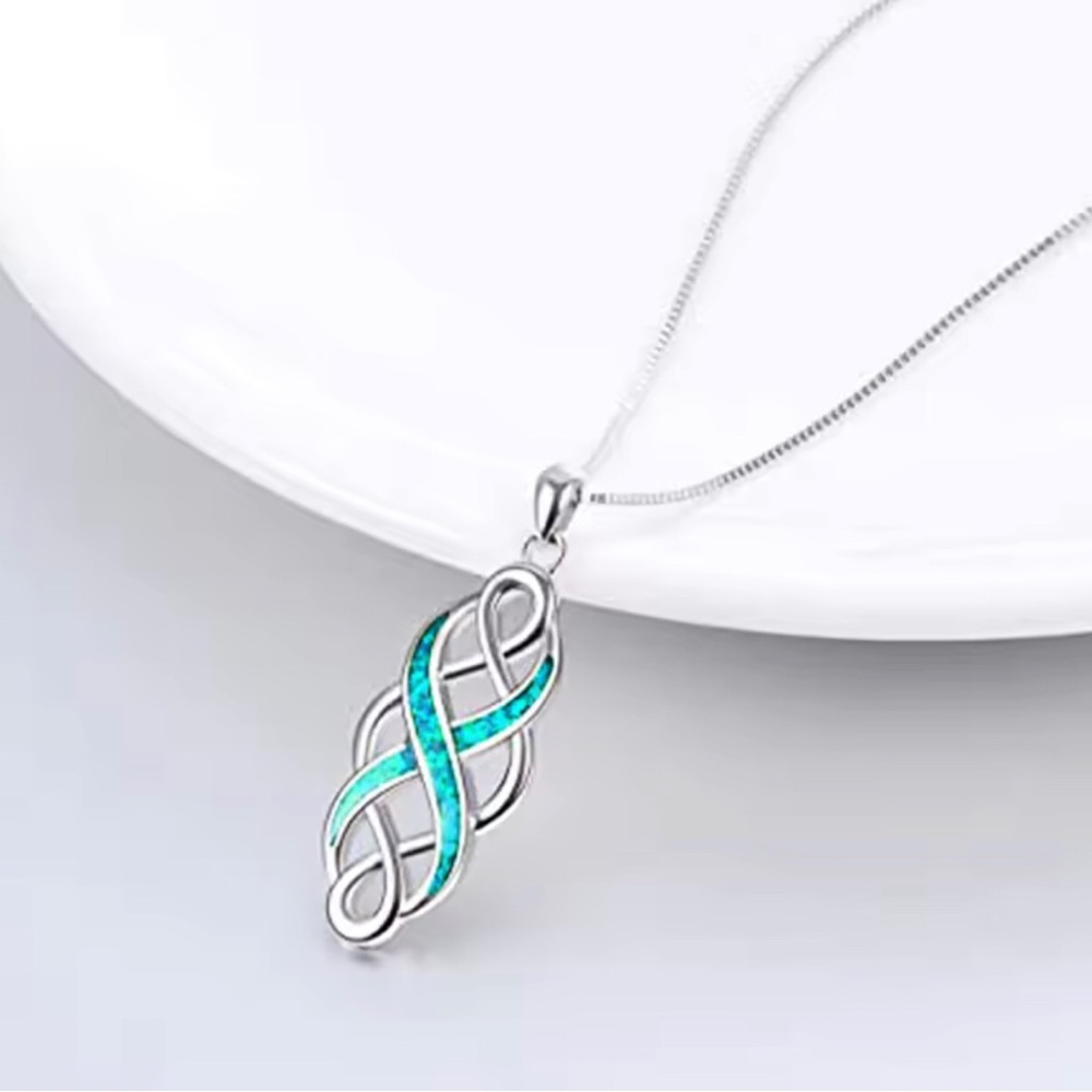 Silver with blue crystal Infinity, Celtic design Pendant Necklace